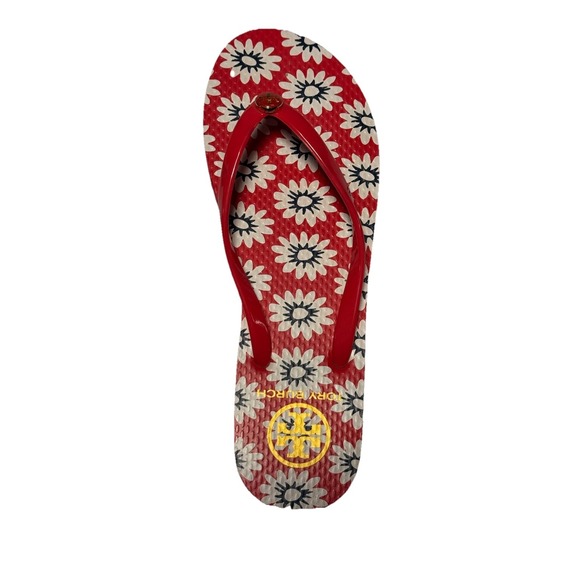 Tory Burch Women's Red Nantucket Daisy Floral Flip Flops Size 8 - Picture 4 of 11